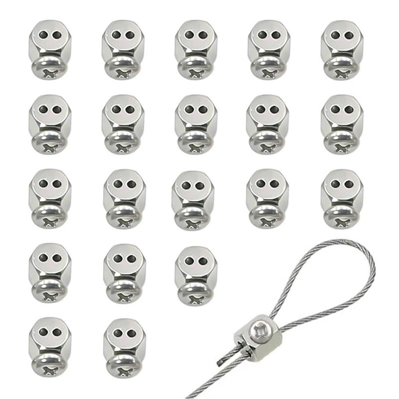 Antianxia 20 Pcs Upgraded Wire Rope Cable Clamp/Cable Clips for Christmas Light Clips, Wire Clamp (for 1-2mm Wire Rope Clamp) - Image 1